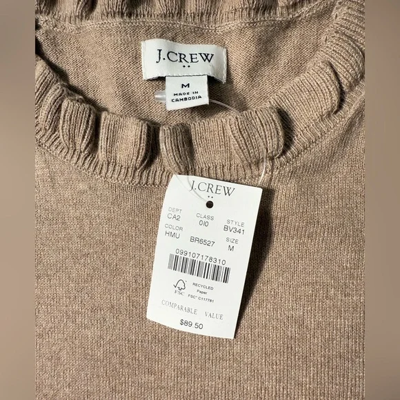 J Crew 100% Cotton ruffleneck sweater Women’s size Medium NWT - Picture 6 of 10